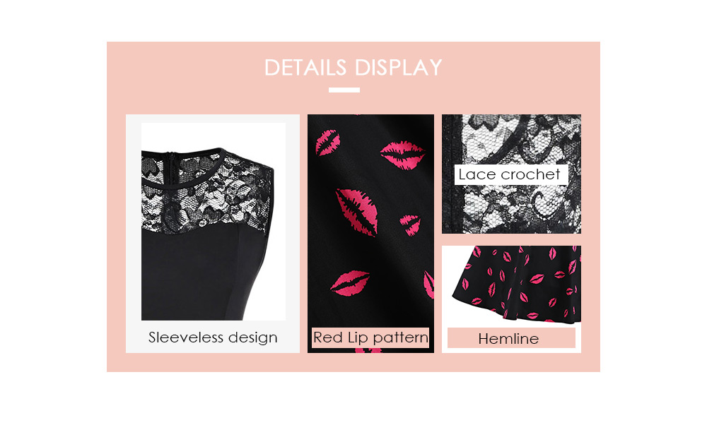 Sleeveless Lip Print Retro Dress