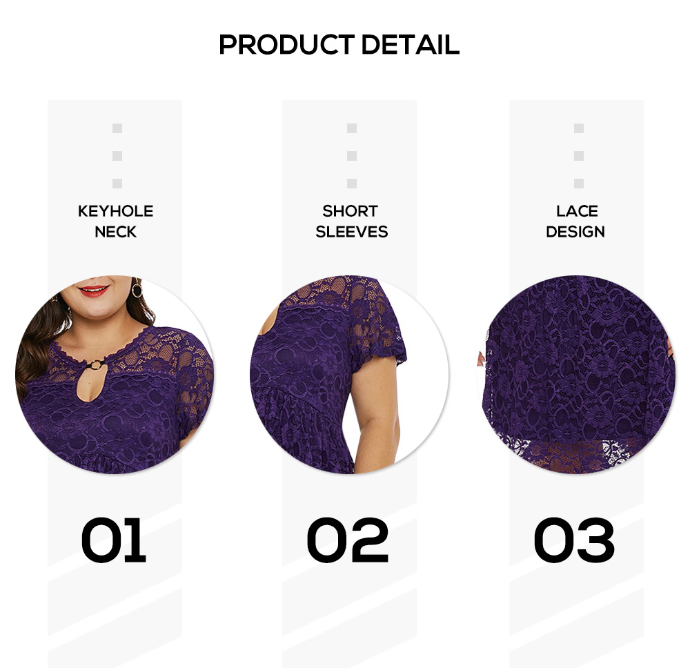 Plus Size Keyhole Neck Lace A Line Dress