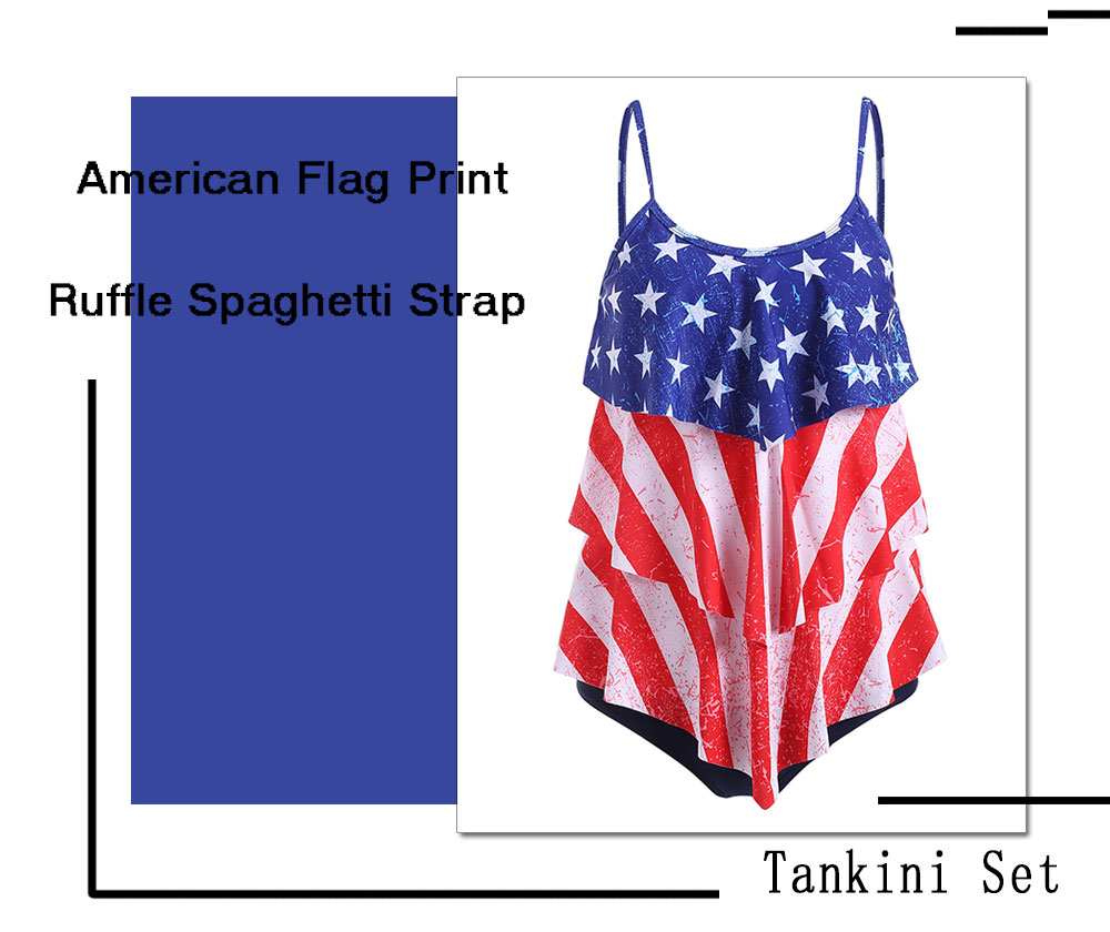 American Flag Print Ruffled Tankini Set