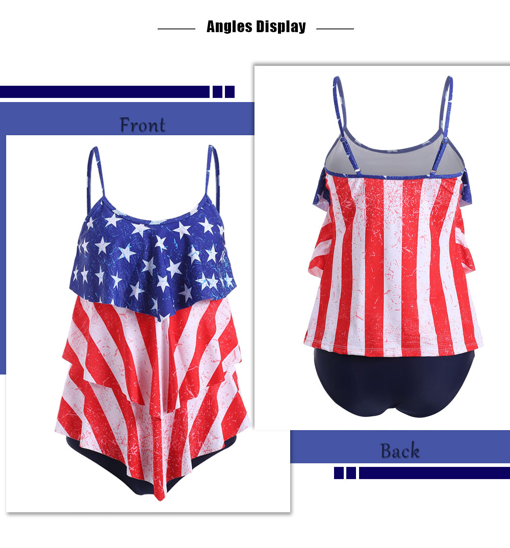 American Flag Print Ruffled Tankini Set