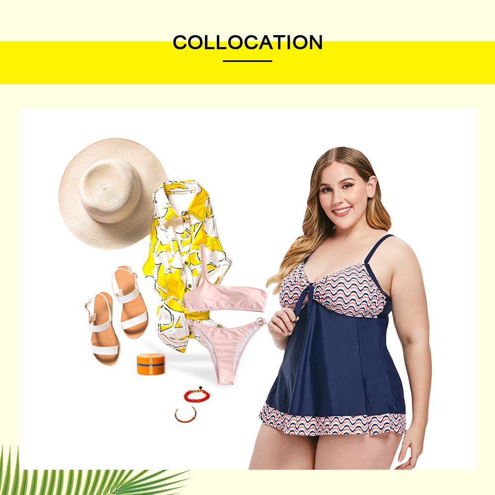 Plus Size Bowknot Embellished Printed Tankini Set