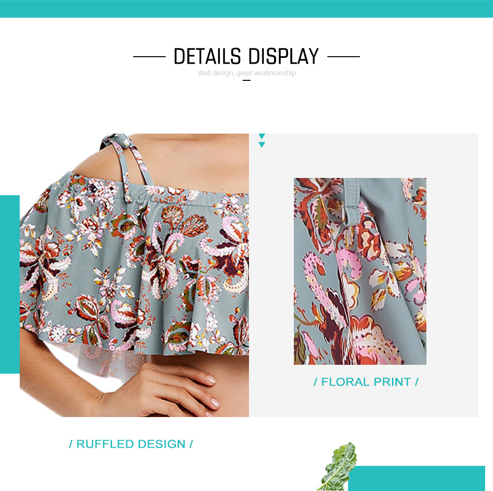 Cold Shoulder Floral Print Ruffled Bikini Set