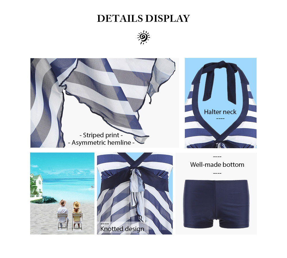 Bowknot Striped Halter Tankini and Boyshort