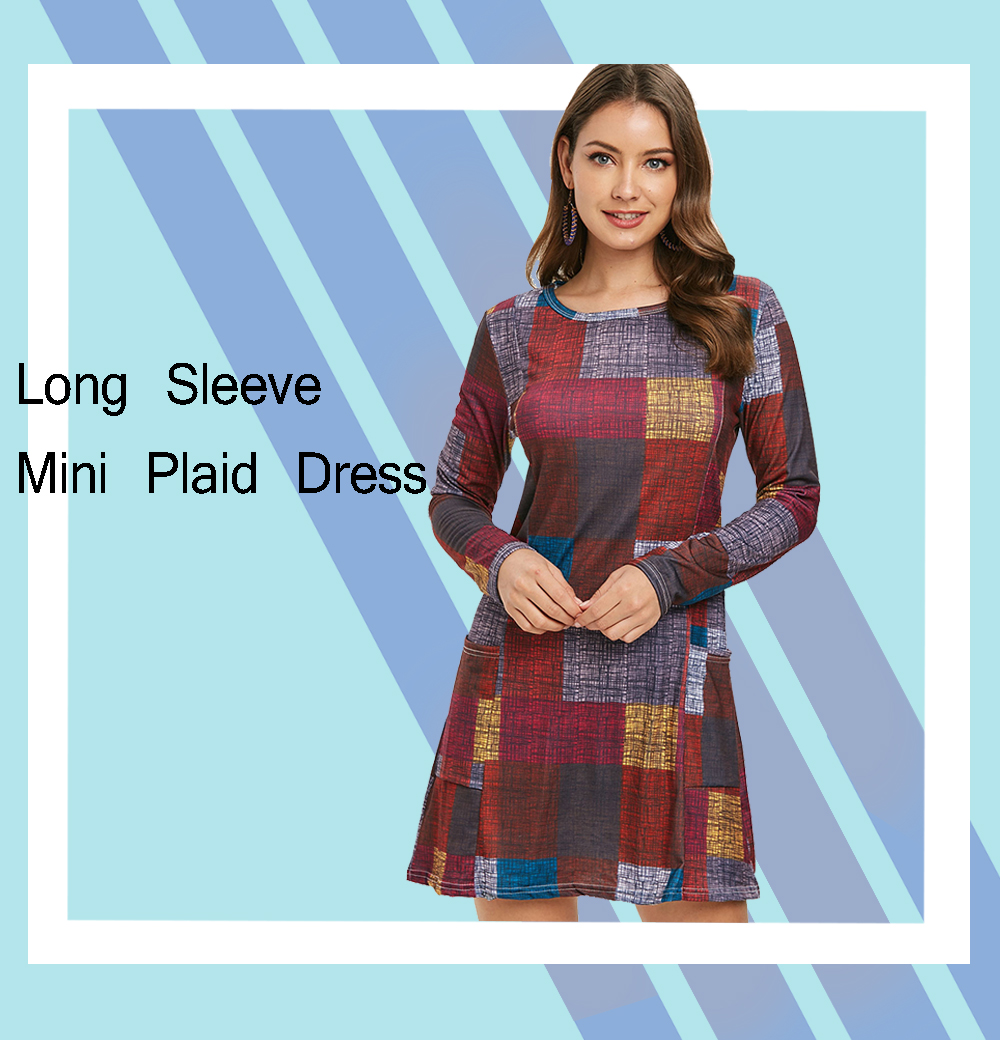 Long Sleeve Mini Plaid Dress