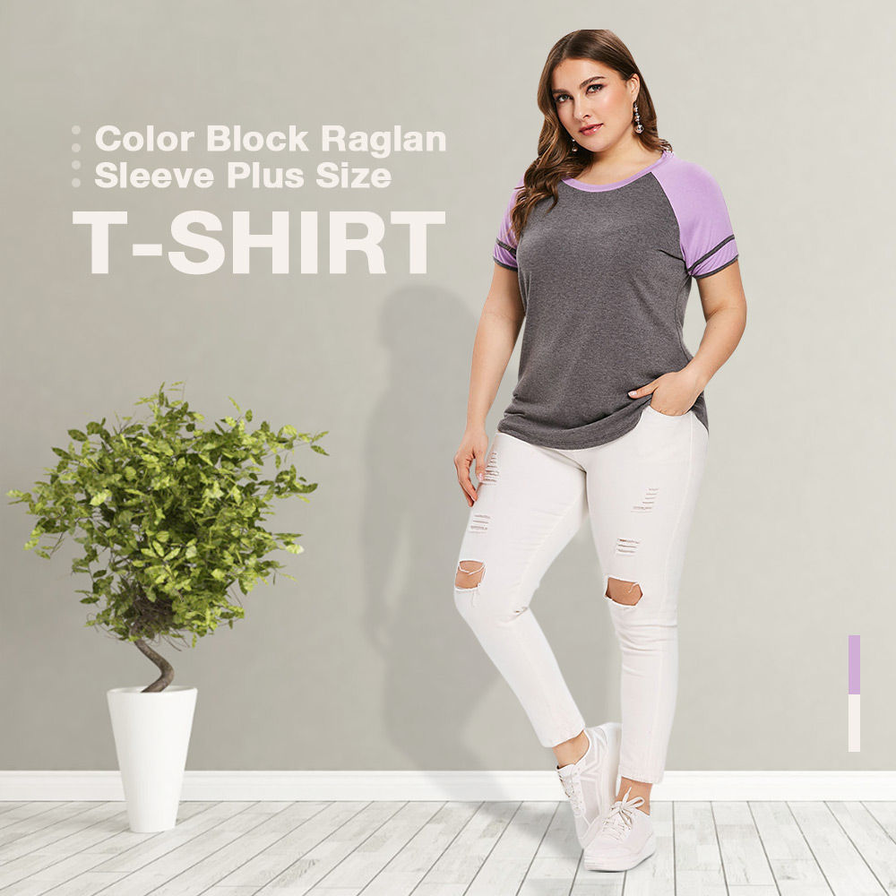 Raglan Sleeve Round Neck Plus Size T-shirt