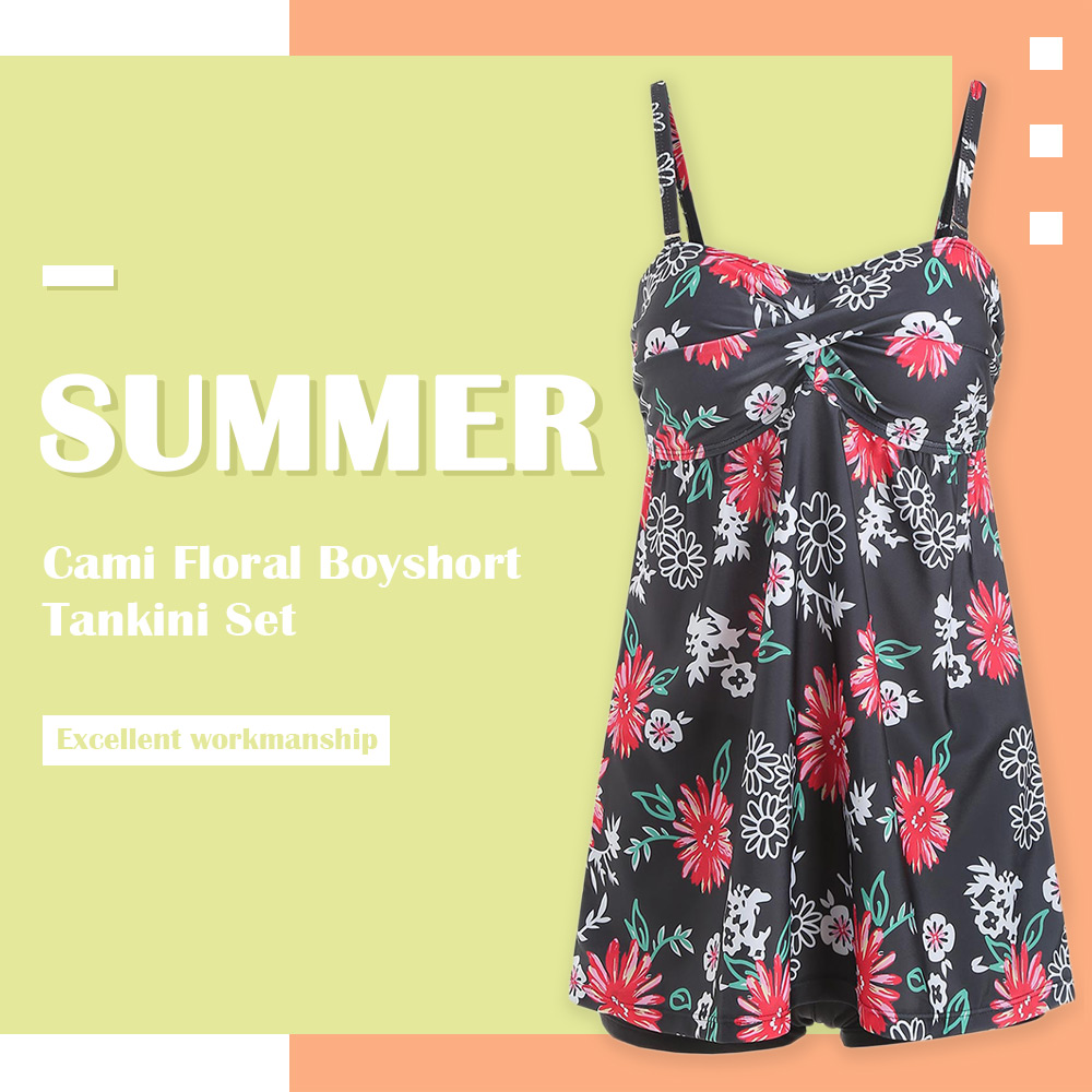 Cami Flower Boyshort Tankini Set