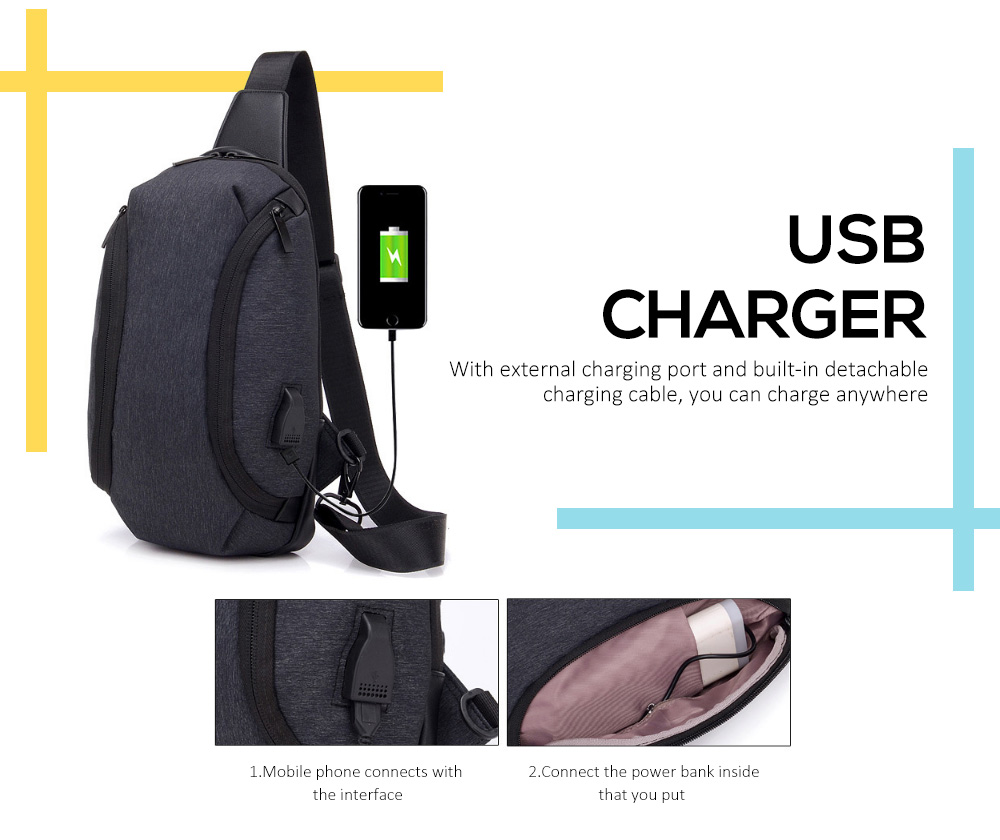 Guapabien USB Charger Sports Single Shoulder Chest Crossbody Men Bag