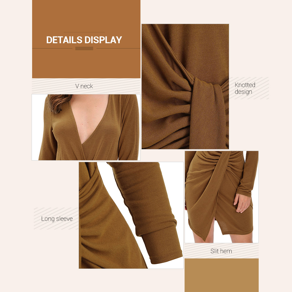 Knit Wrap Long Sleeve Bodycon Dress