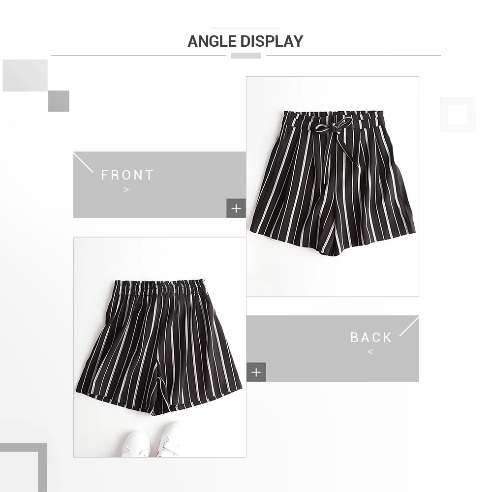 SOVALRO High Waisted Tie Belt Striped Wide Leg Shorts