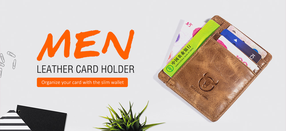 BULLCAPTAIN Stylish Slim Genuine Leather Card Holder for Men