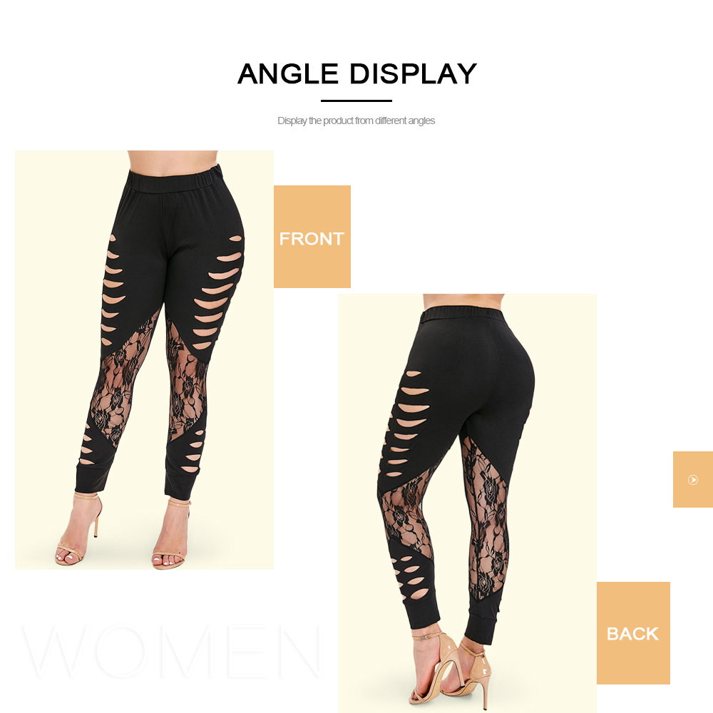 Lace Panel Ripped Plus Size Leggings