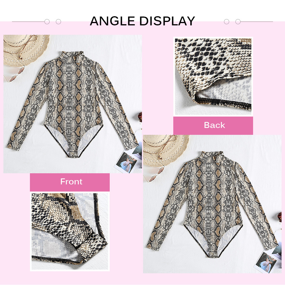 Stand Collar Long Sleeve Sexy Print Slim Elastic Women Bodysuit