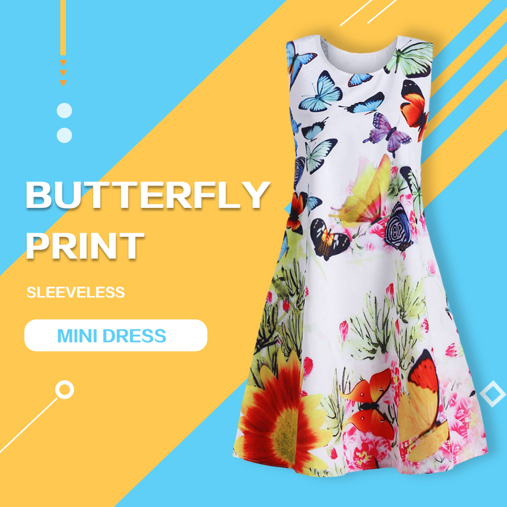 Mini Butterfly Print Sleeveless Dress