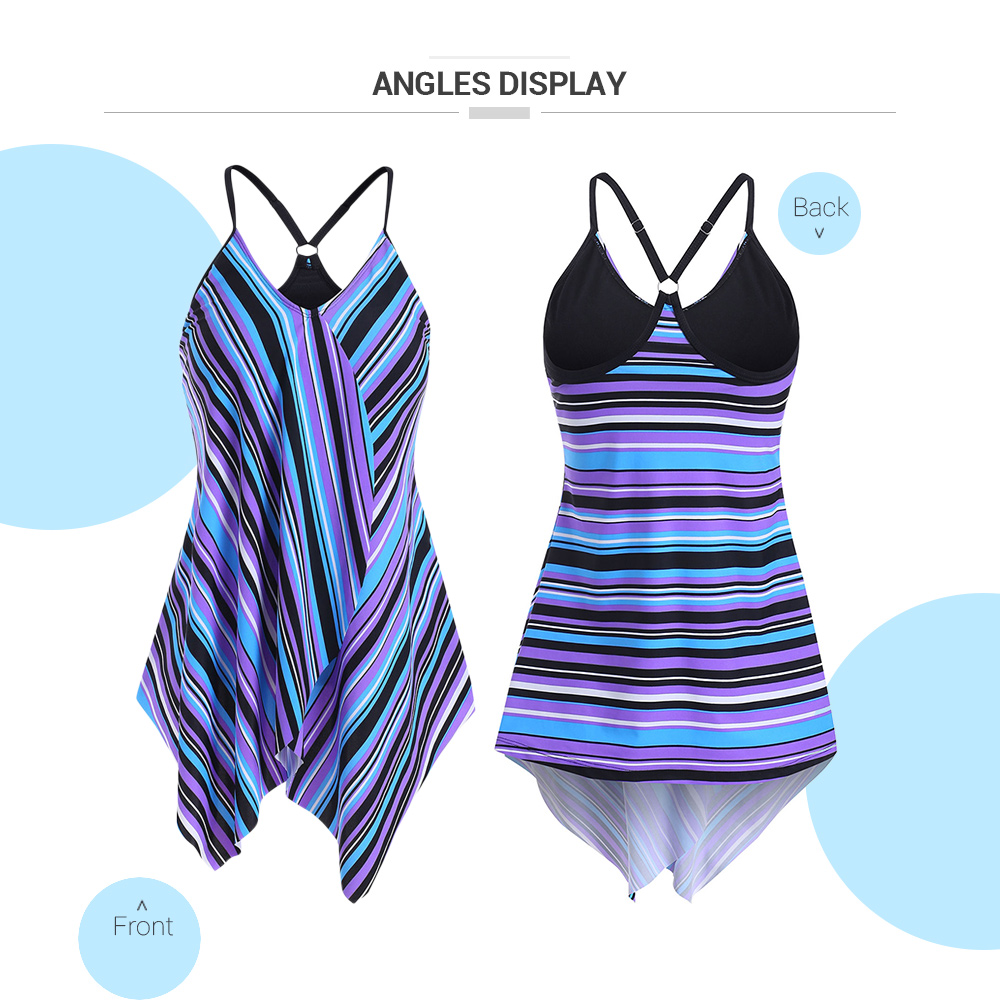 Striped Overlap Asymmetrical Swim Top