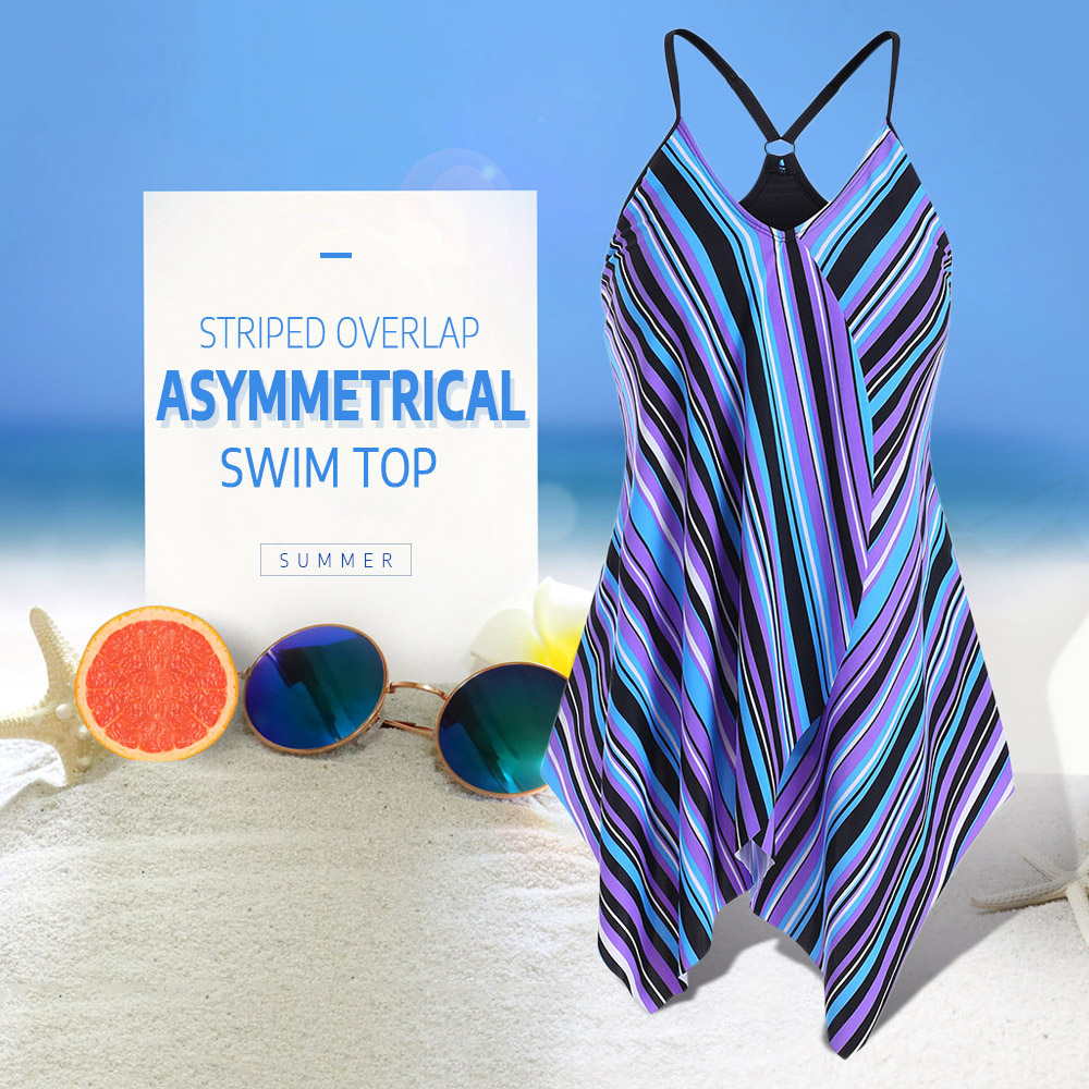 Striped Overlap Asymmetrical Swim Top