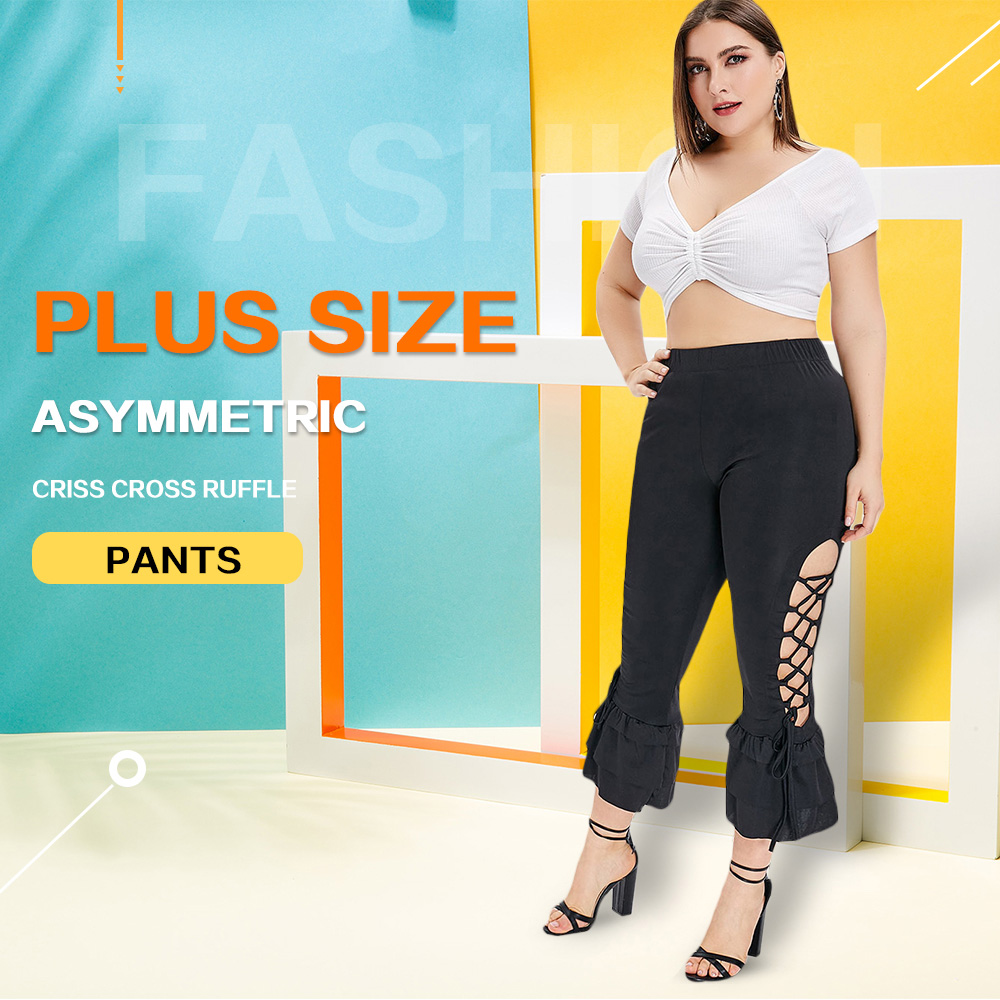 Plus Size Criss Cross Ruffle Pants