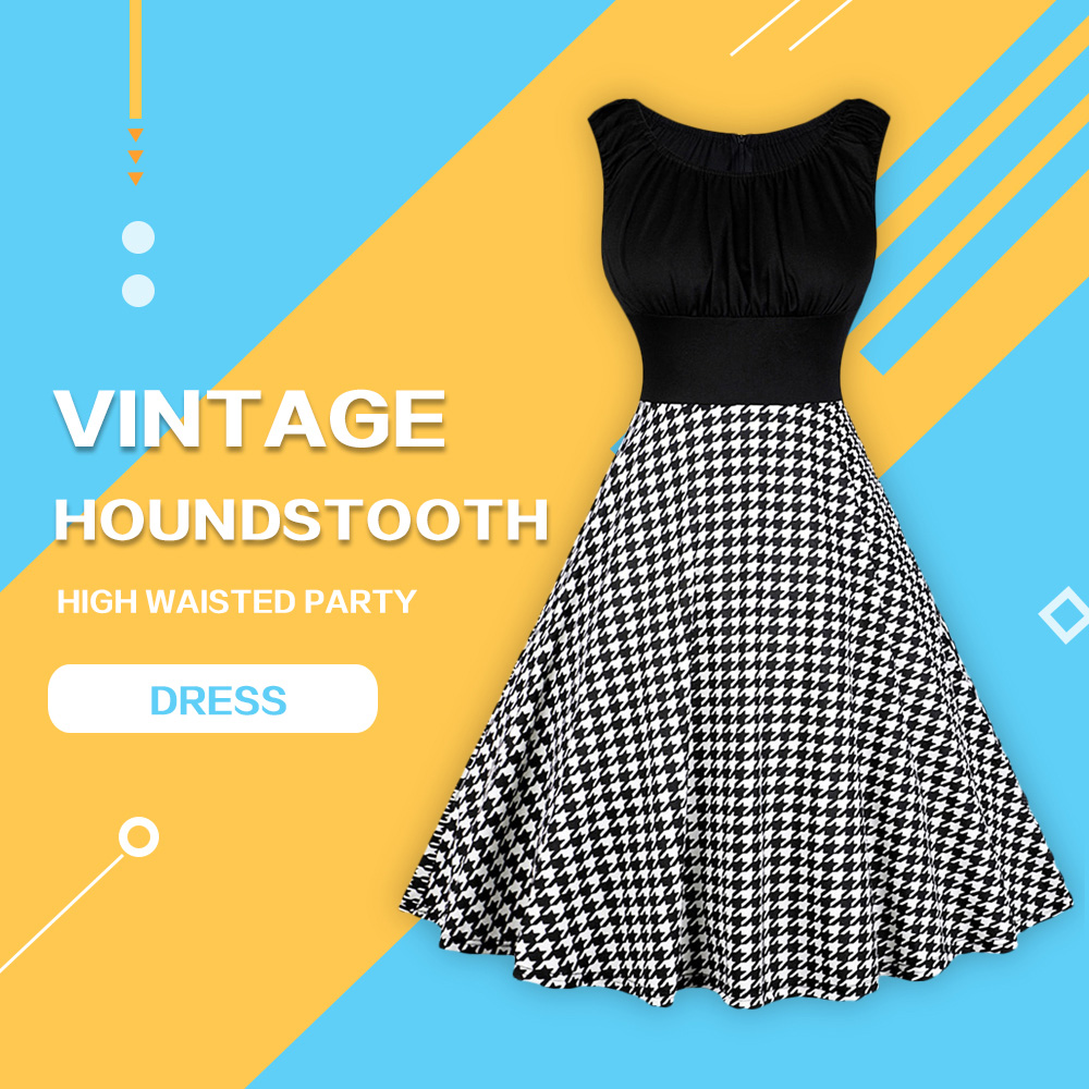 Houndstooth High Waisted Party Dress