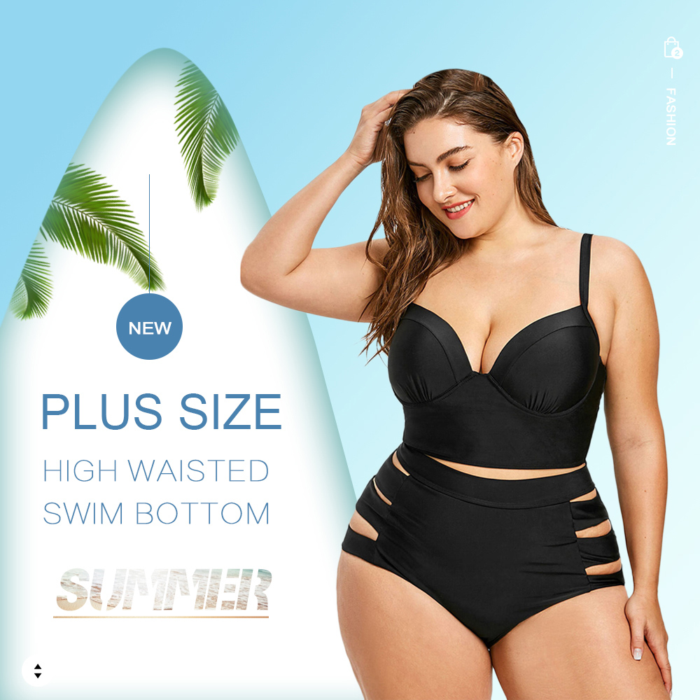 Plus Size Cutout High Waisted Swim Bottom