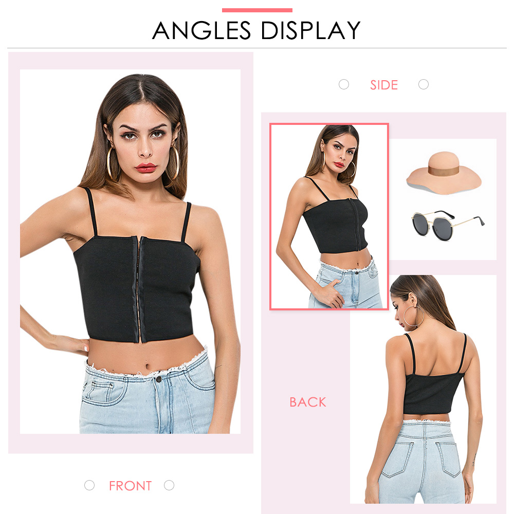 Spaghetti Strap Backless Solid Color Ribbed Hooks Women Crop Top