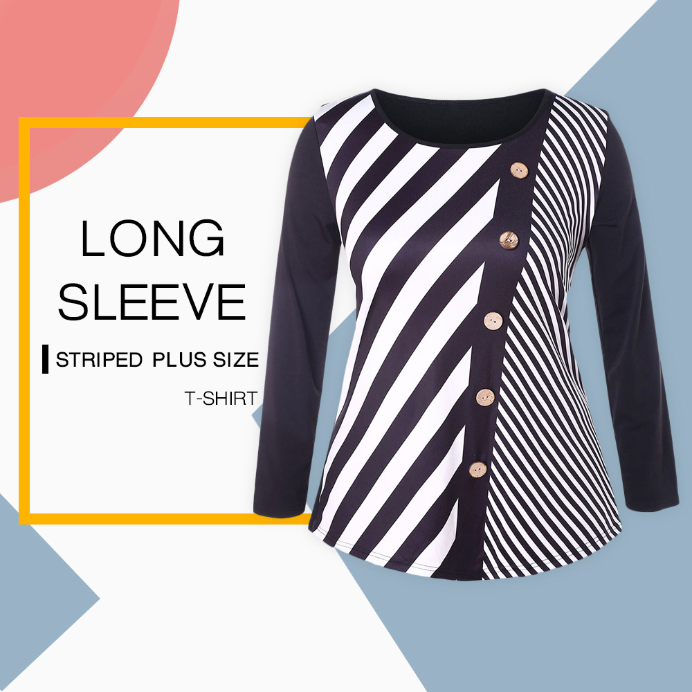 Long Sleeve Striped Plus Size T-shirt