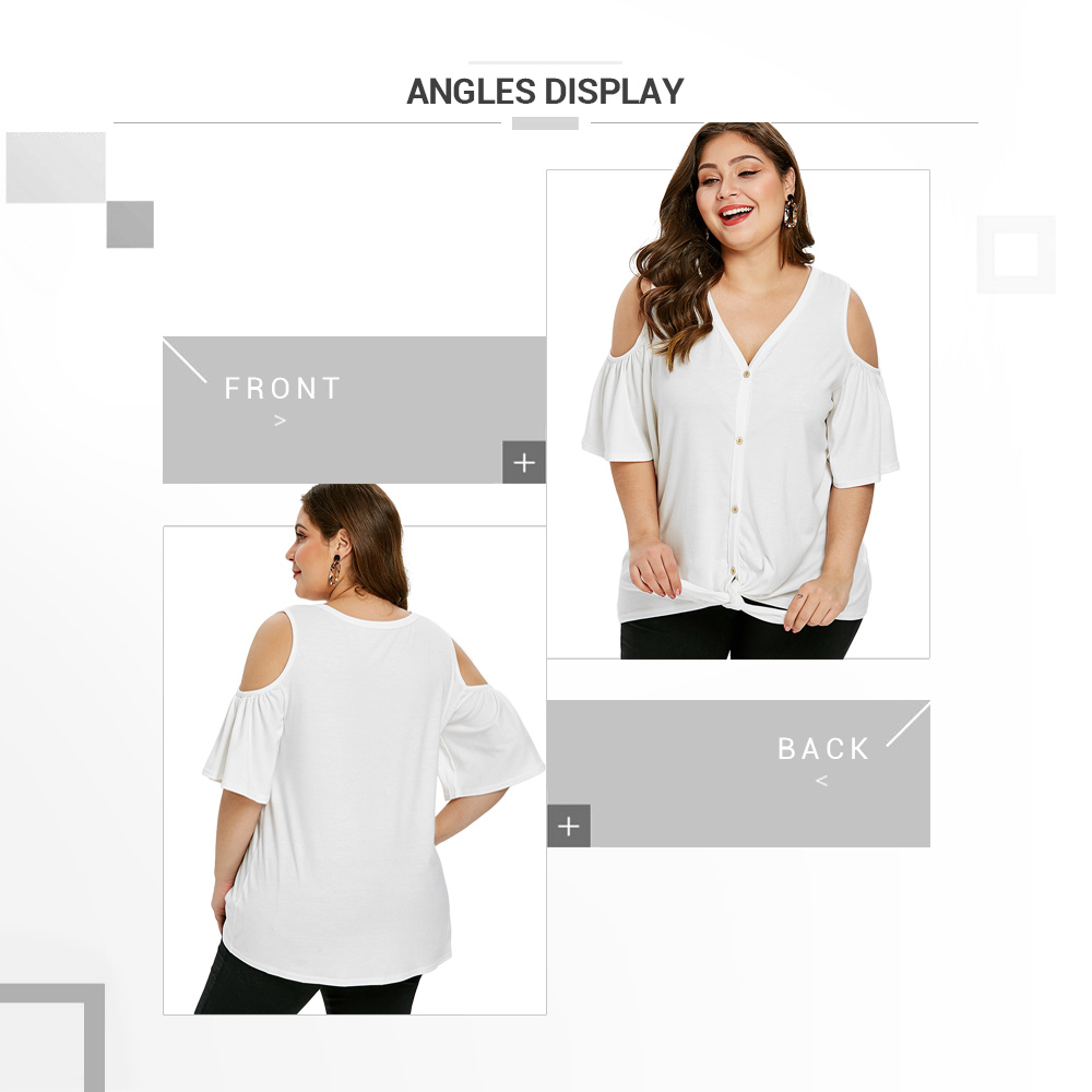 Plus Size Open Shoulder Tied Front T-shirt