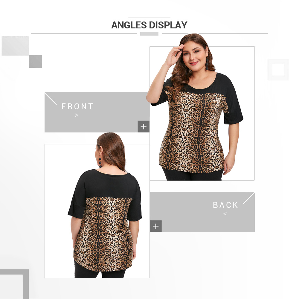 Plus Size Leopard Print Round Neck T-shirt