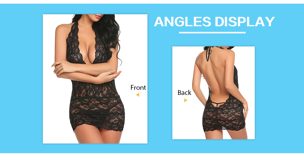 Halter Open Back Plunge Lace Babydoll