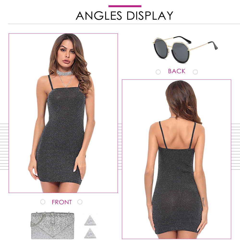 Spaghetti Strap Backless Sequined Bodycon Women Slip Mini Dress