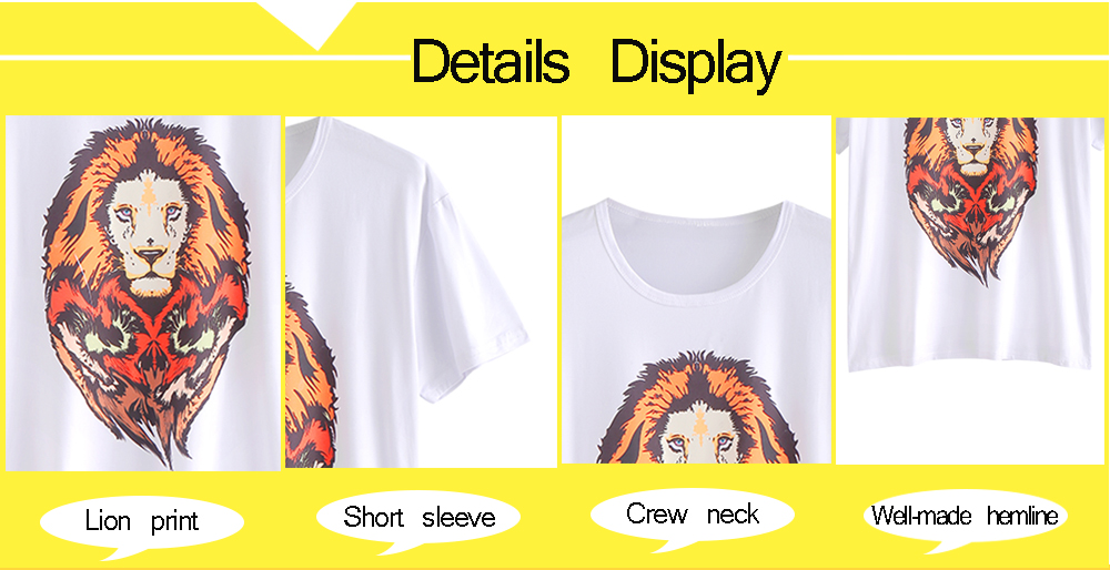 Animal Lion Print Short Sleeve T-shirt
