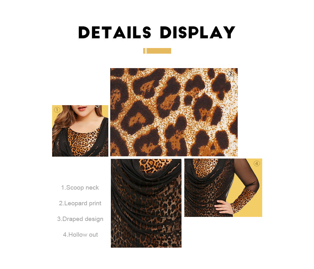 Plus Size Mesh Сover leopard Print Draped T-shirt