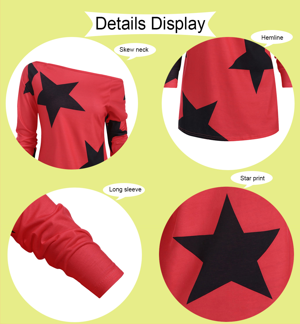 Skew Neck Stars Print T-shirt