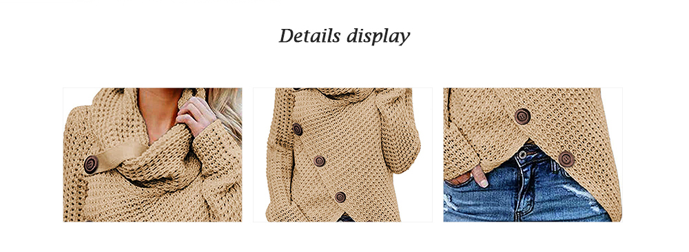 Five Buckle High Collar Pullover Solid Color Women's Sweater