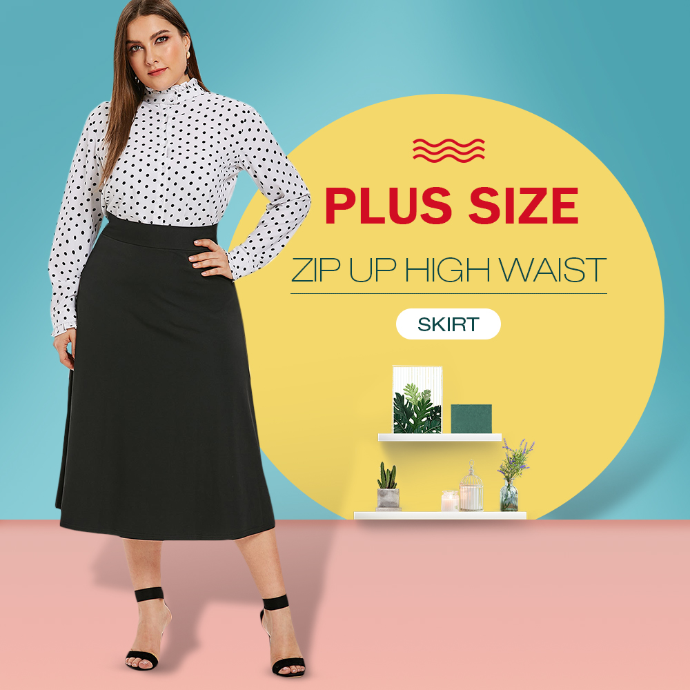 Plus Size Zip Up High Waist Skirt