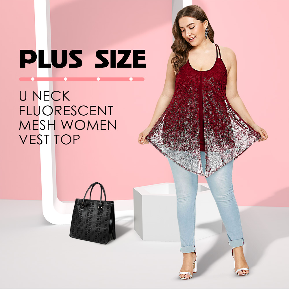 Plus Size U Neck Fluorescent Mesh Women Vest Top