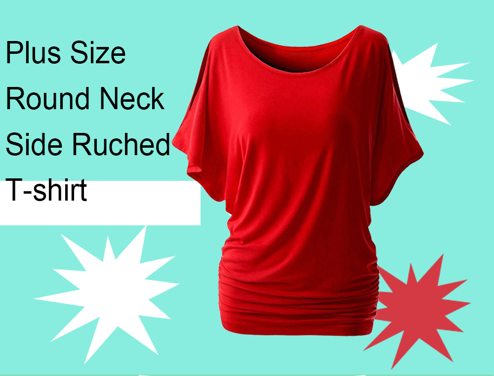 Slit Sleeve Plus Size Side Ruched T-shirt