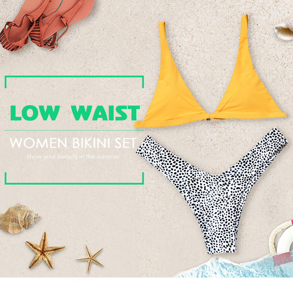 Sexy Dot Print Padded Backless Low Waist Women Bikini Set