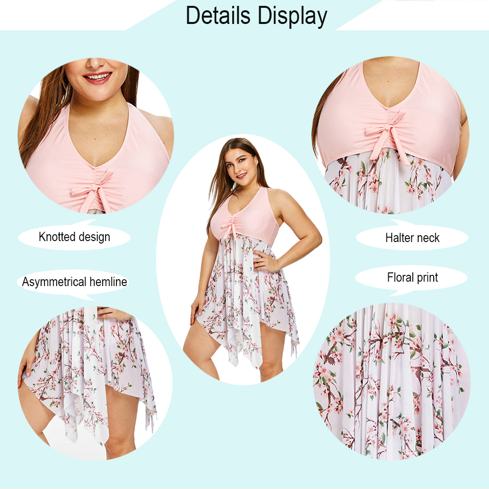 Plus Size Printed Asymmetrical Tankini Sets