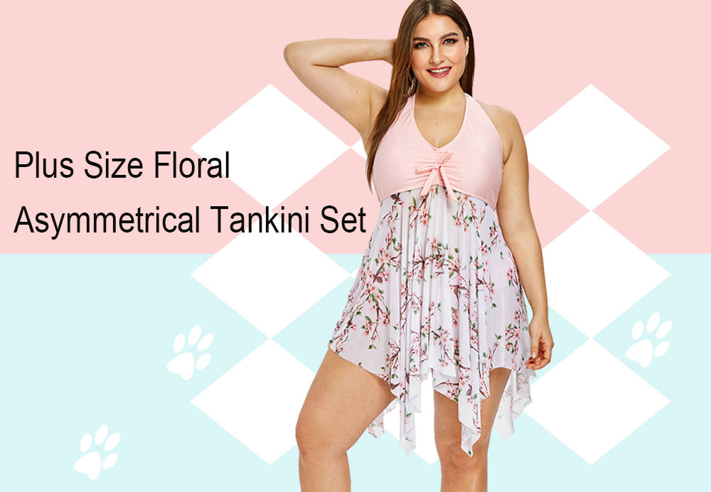 Plus Size Printed Asymmetrical Tankini Sets