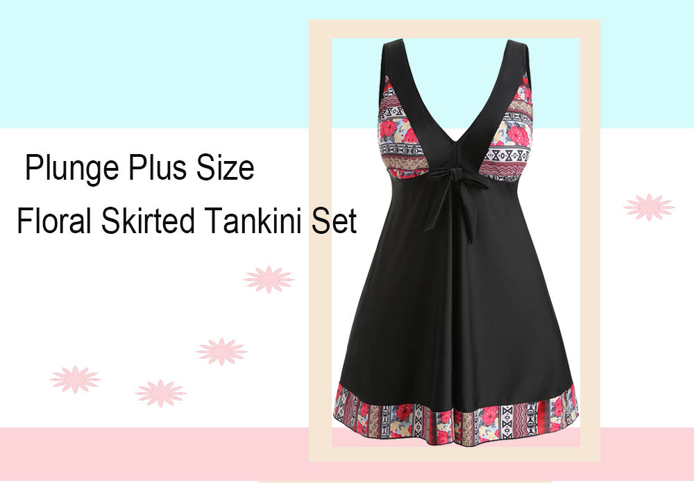 Floral Plus Size Skirted Tankini Set