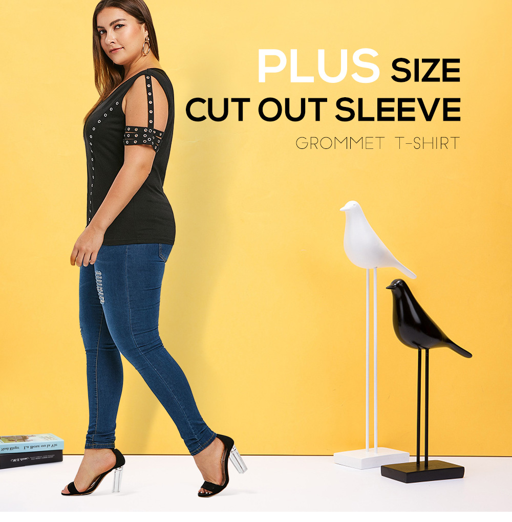 Plus Size Cut Out Sleeve Grommet T-shirt