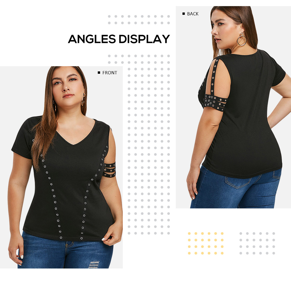 Plus Size Cut Out Sleeve Grommet T-shirt