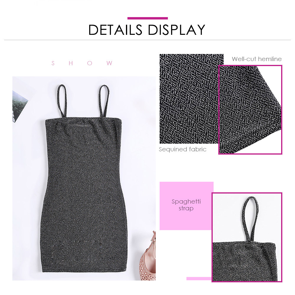 Spaghetti Strap Backless Sequined Bodycon Women Slip Mini Dress