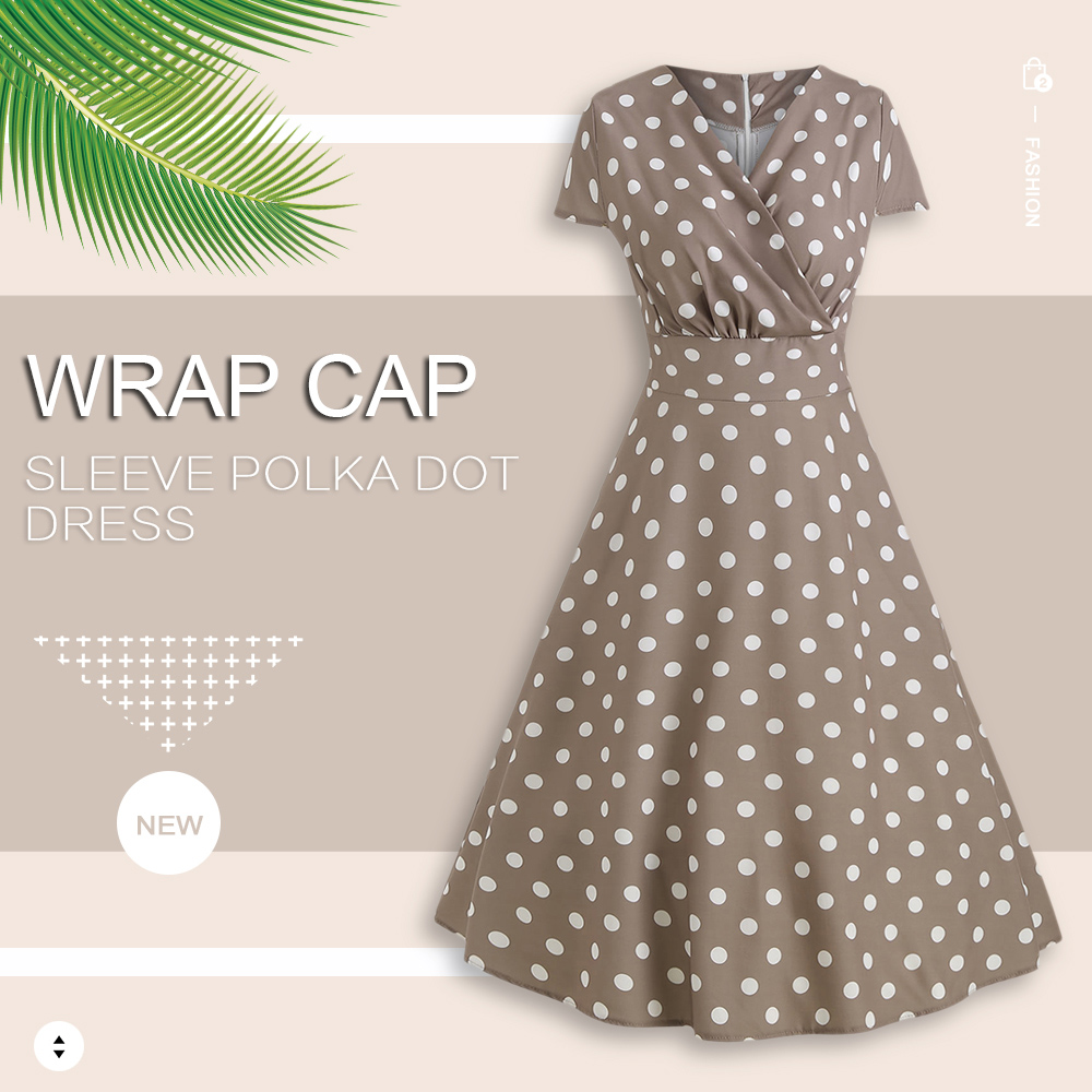 Wrap Cap Sleeve Polka Dot Dress