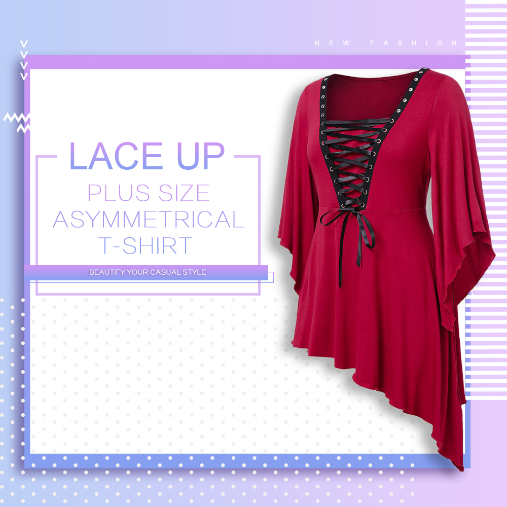 Lace Up Plus Size Asymmetrical T-shirt