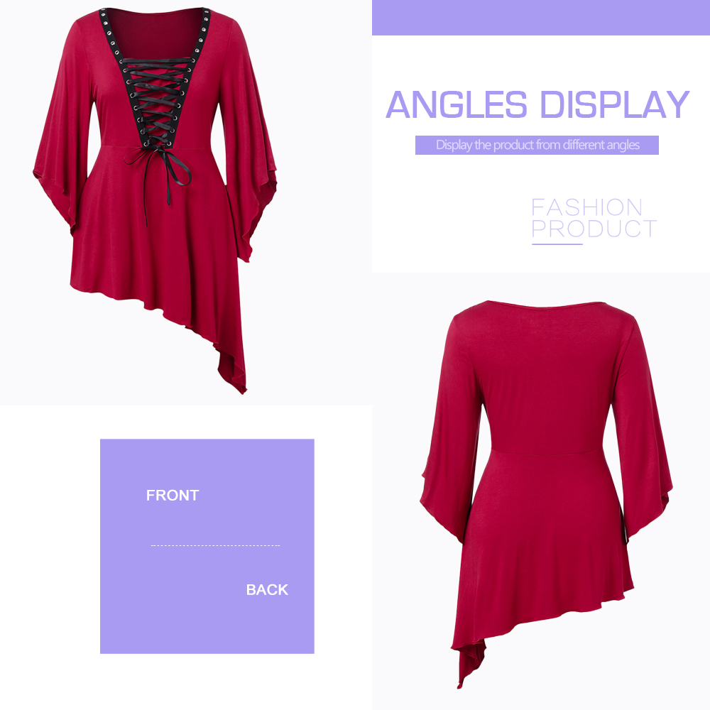 Lace Up Plus Size Asymmetrical T-shirt