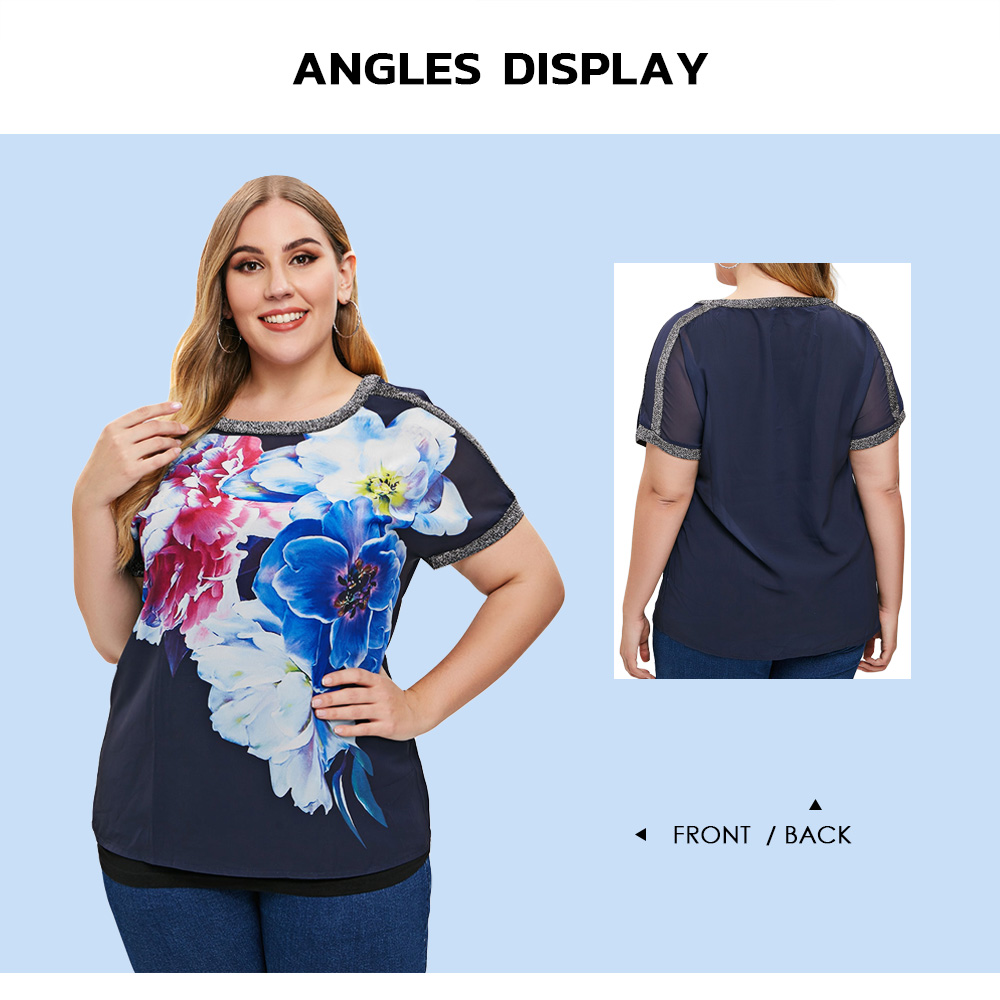 Plus Size Floral Print Two Piece Chiffon Top