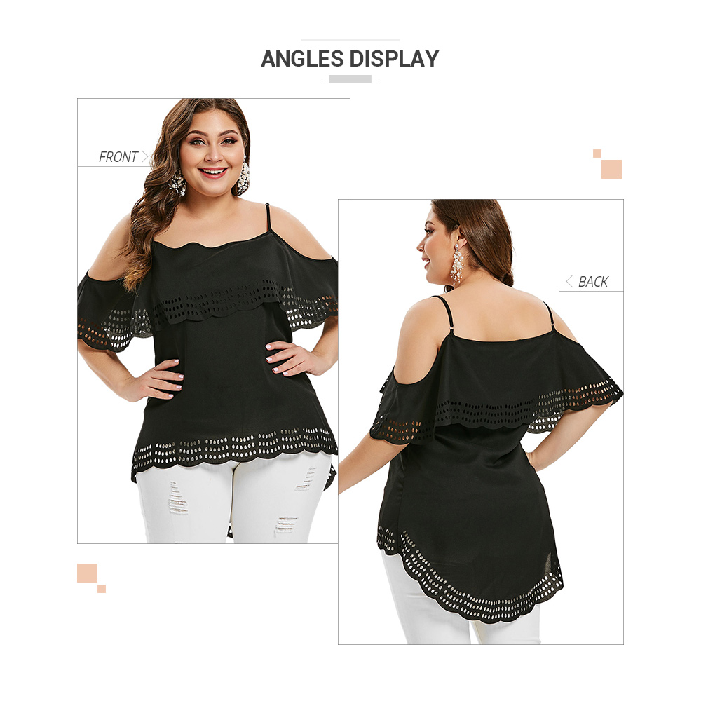 Plus Size Cold Shoulder Ruffled High Low Blouse