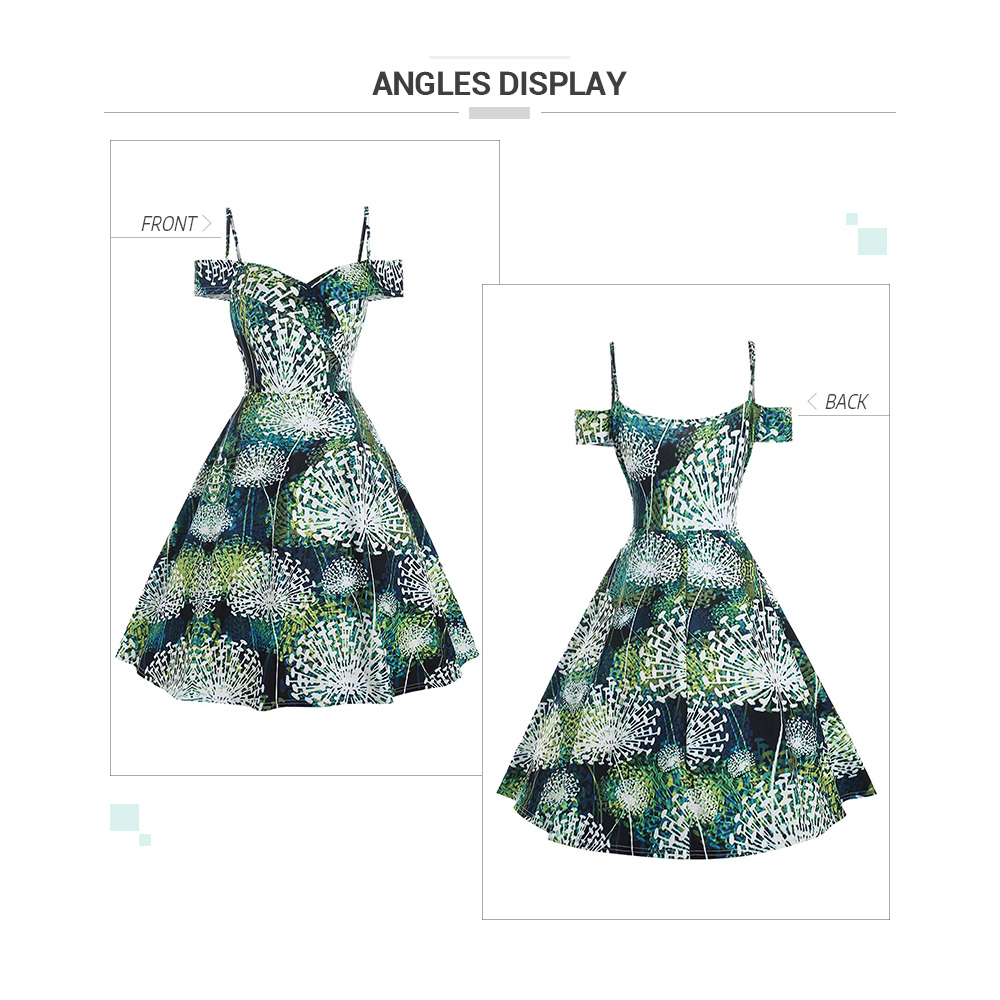 Dandelion Print Cold Shoulder Plus Size A Line Dress