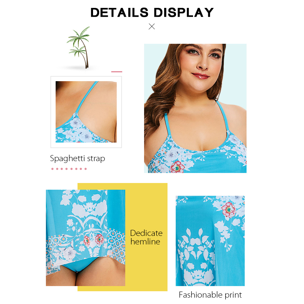 Plus Size Floral Print Overlay Swimwear