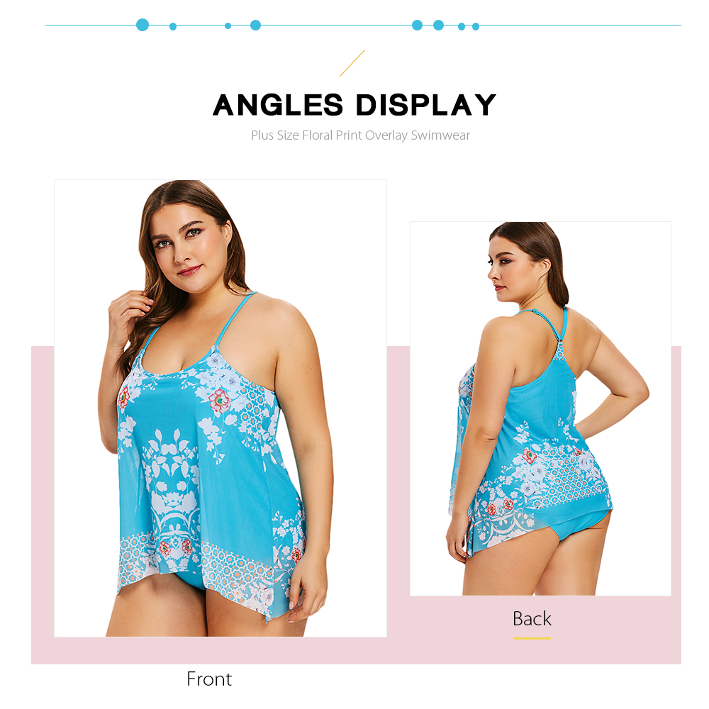 Plus Size Floral Print Overlay Swimwear
